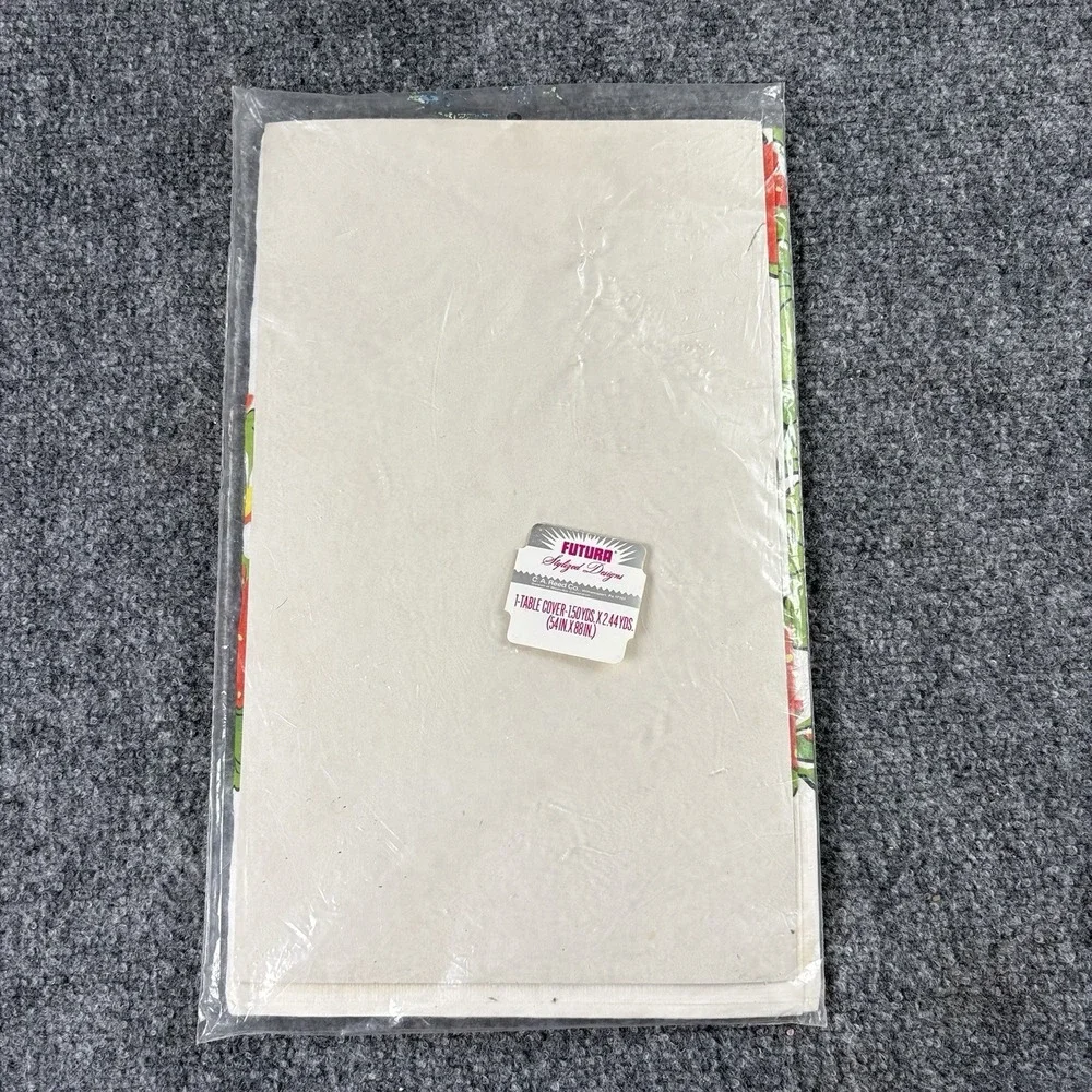 Vintage 70s Futura Floral Paper Table Cover 54x88 Red Geranium NOS Rectangle
